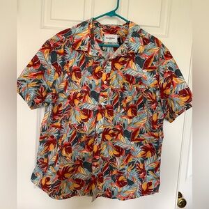 Goodfellow men’s short sleeve button front woven cotton printed shirt, XL